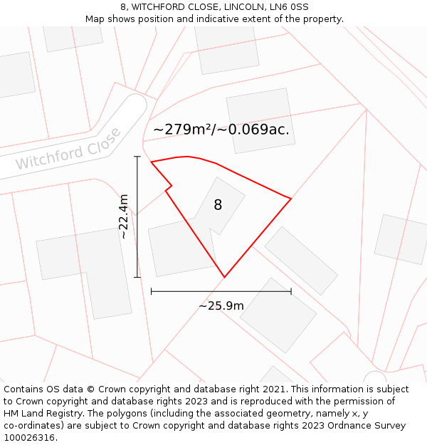 8, WITCHFORD CLOSE, LINCOLN, LN6 0SS: Plot and title map