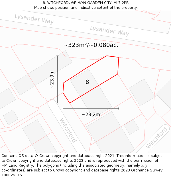 8, WITCHFORD, WELWYN GARDEN CITY, AL7 2PR: Plot and title map
