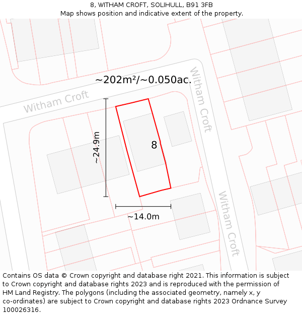 8, WITHAM CROFT, SOLIHULL, B91 3FB: Plot and title map