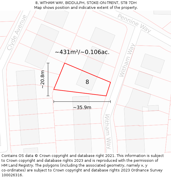 8, WITHAM WAY, BIDDULPH, STOKE-ON-TRENT, ST8 7DH: Plot and title map
