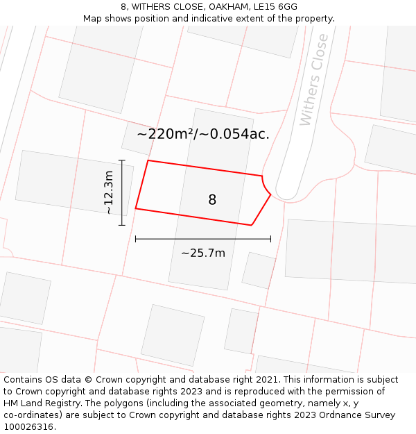 8, WITHERS CLOSE, OAKHAM, LE15 6GG: Plot and title map