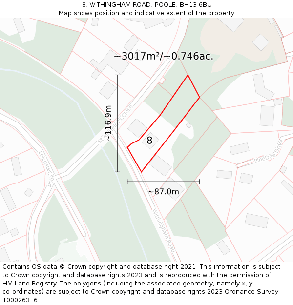 8, WITHINGHAM ROAD, POOLE, BH13 6BU: Plot and title map