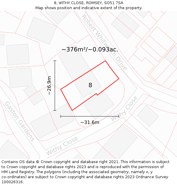 8, WITHY CLOSE, ROMSEY, SO51 7SA: Plot and title map