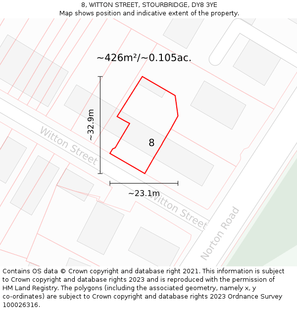 8, WITTON STREET, STOURBRIDGE, DY8 3YE: Plot and title map