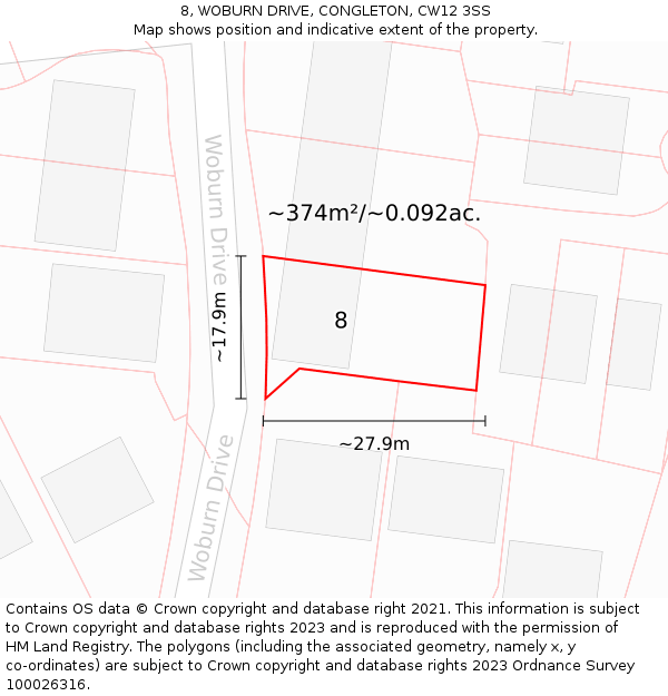 8, WOBURN DRIVE, CONGLETON, CW12 3SS: Plot and title map