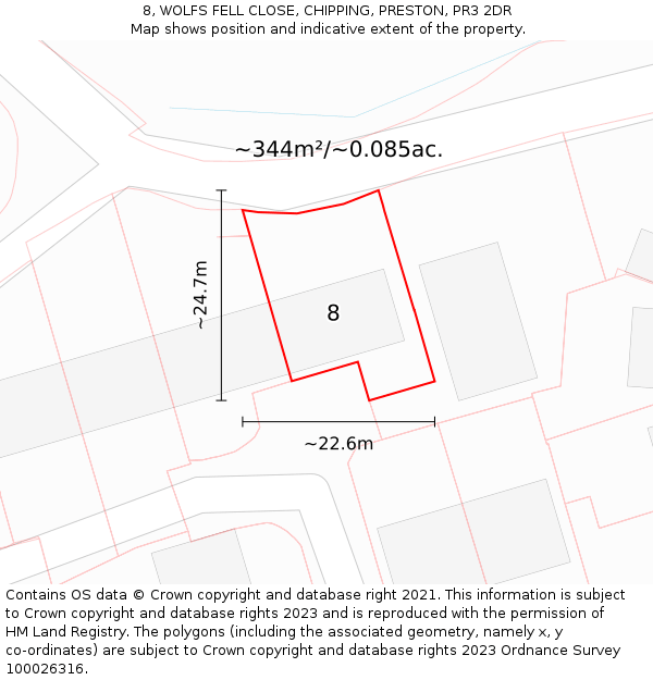 8, WOLFS FELL CLOSE, CHIPPING, PRESTON, PR3 2DR: Plot and title map