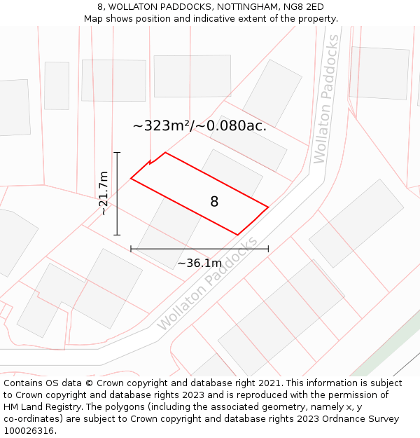 8, WOLLATON PADDOCKS, NOTTINGHAM, NG8 2ED: Plot and title map