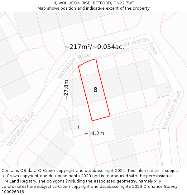 8, WOLLATON RISE, RETFORD, DN22 7WT: Plot and title map