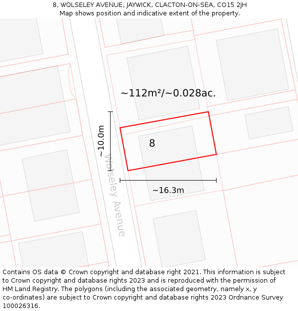 8, WOLSELEY AVENUE, JAYWICK, CLACTON-ON-SEA, CO15 2JH: Plot and title map