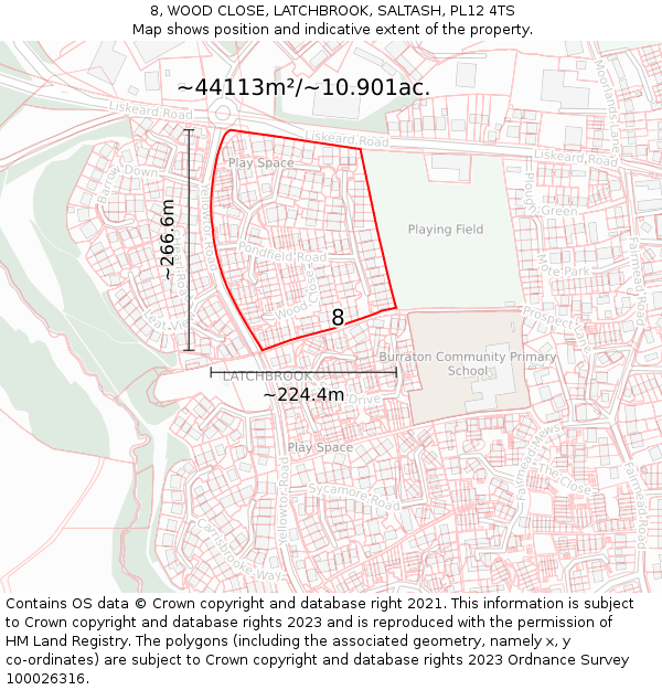 8, WOOD CLOSE, LATCHBROOK, SALTASH, PL12 4TS: Plot and title map