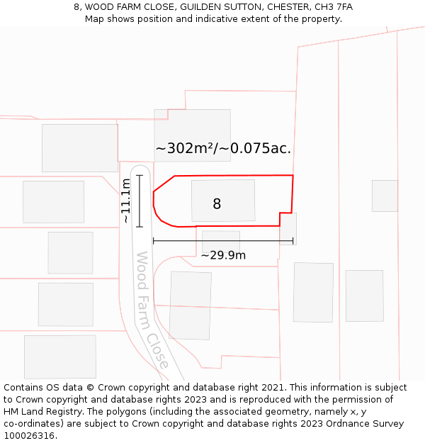 8, WOOD FARM CLOSE, GUILDEN SUTTON, CHESTER, CH3 7FA: Plot and title map