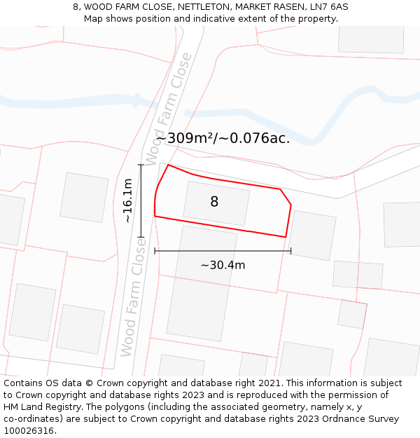 8, WOOD FARM CLOSE, NETTLETON, MARKET RASEN, LN7 6AS: Plot and title map