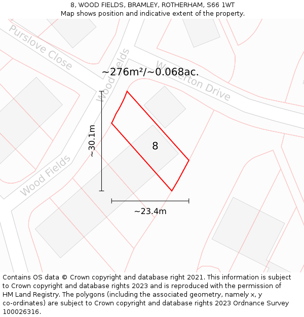 8, WOOD FIELDS, BRAMLEY, ROTHERHAM, S66 1WT: Plot and title map