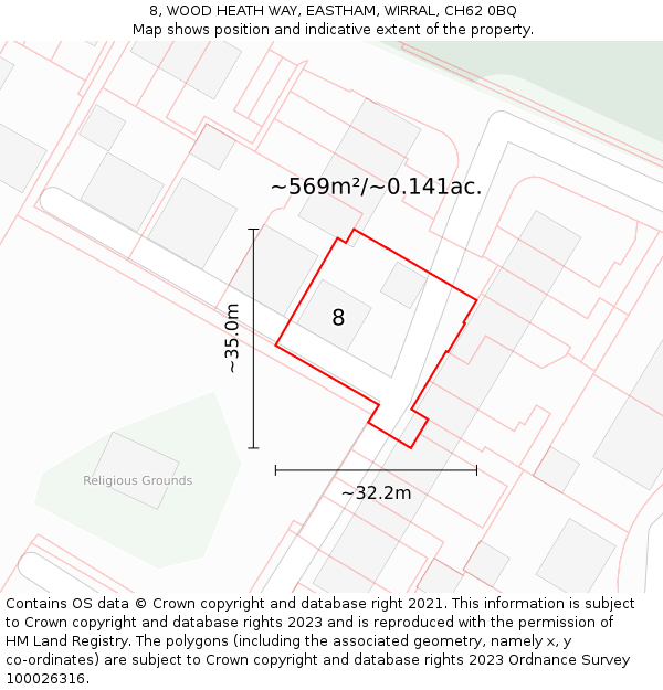 8, WOOD HEATH WAY, EASTHAM, WIRRAL, CH62 0BQ: Plot and title map