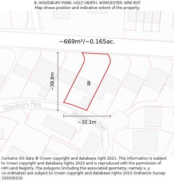 8, WOODBURY PARK, HOLT HEATH, WORCESTER, WR6 6NT: Plot and title map