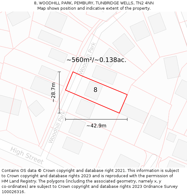 8, WOODHILL PARK, PEMBURY, TUNBRIDGE WELLS, TN2 4NN: Plot and title map