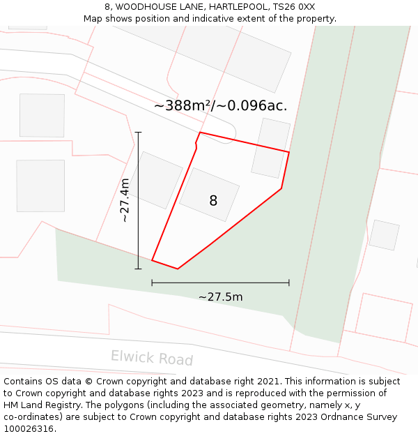 8, WOODHOUSE LANE, HARTLEPOOL, TS26 0XX: Plot and title map