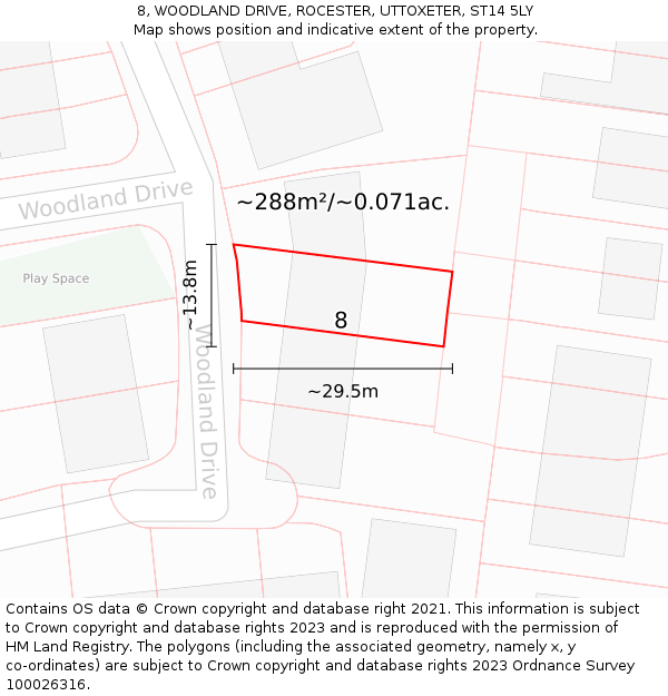 8, WOODLAND DRIVE, ROCESTER, UTTOXETER, ST14 5LY: Plot and title map