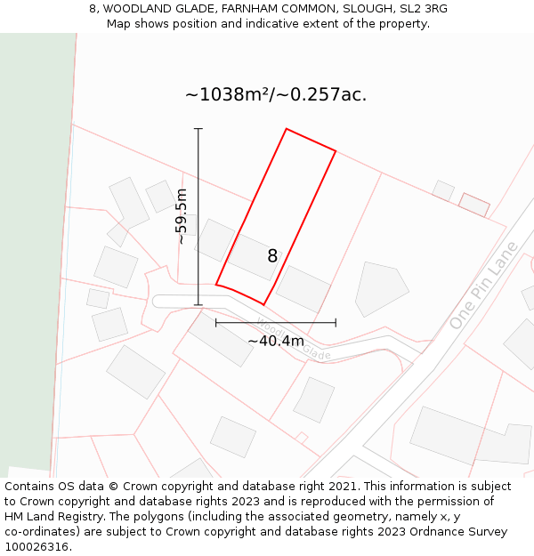 8, WOODLAND GLADE, FARNHAM COMMON, SLOUGH, SL2 3RG: Plot and title map