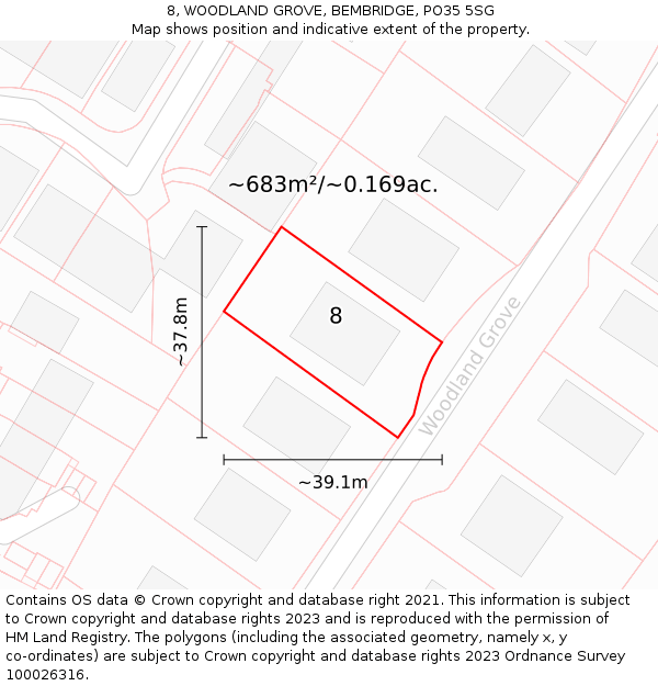 8, WOODLAND GROVE, BEMBRIDGE, PO35 5SG: Plot and title map
