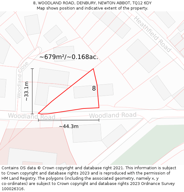 8, WOODLAND ROAD, DENBURY, NEWTON ABBOT, TQ12 6DY: Plot and title map