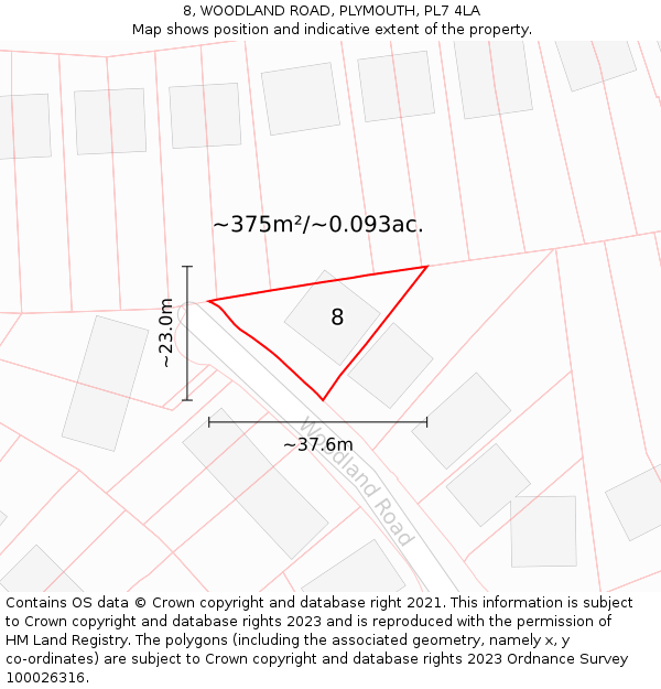 8, WOODLAND ROAD, PLYMOUTH, PL7 4LA: Plot and title map