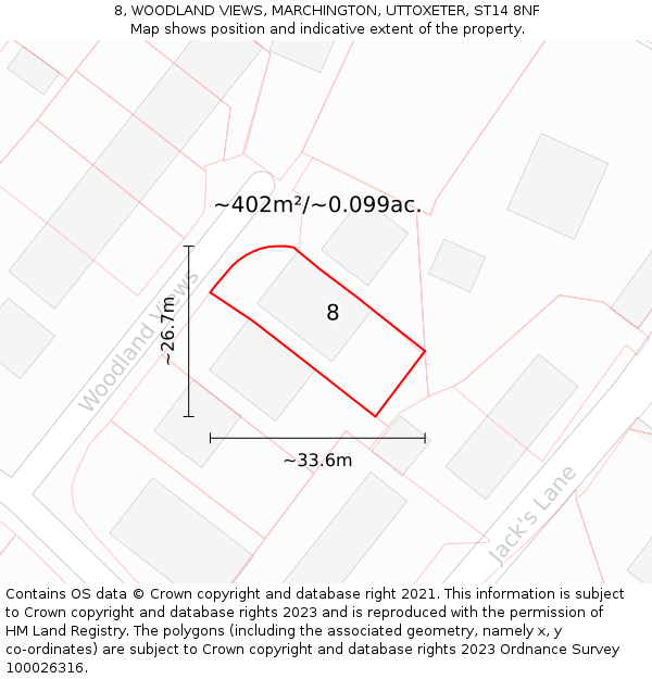 8, WOODLAND VIEWS, MARCHINGTON, UTTOXETER, ST14 8NF: Plot and title map