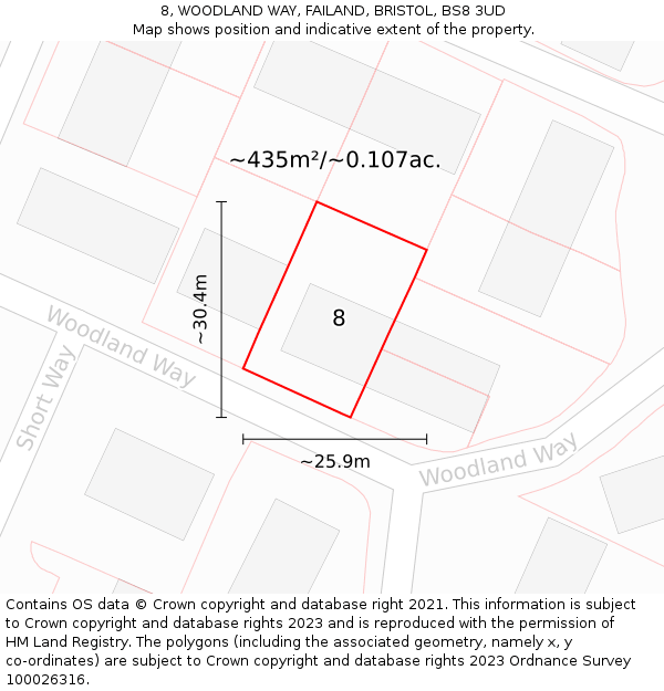 8, WOODLAND WAY, FAILAND, BRISTOL, BS8 3UD: Plot and title map