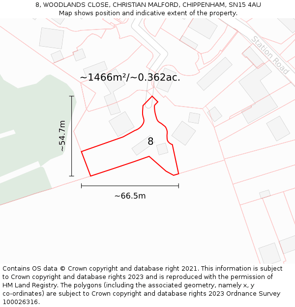 8, WOODLANDS CLOSE, CHRISTIAN MALFORD, CHIPPENHAM, SN15 4AU: Plot and title map