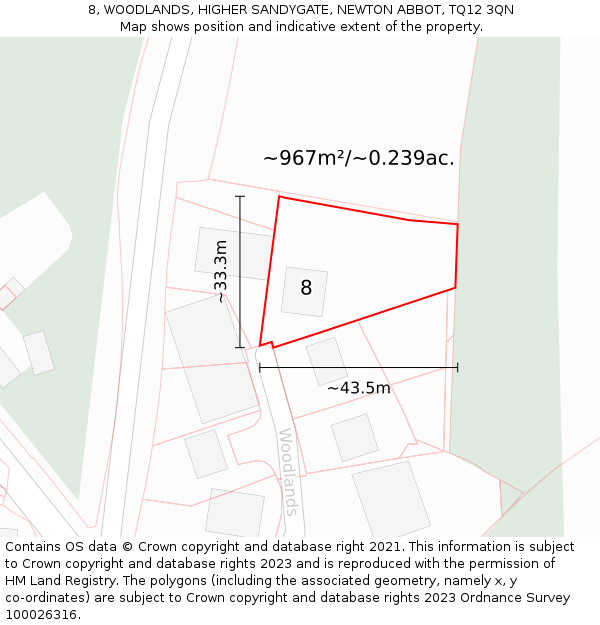 8, WOODLANDS, HIGHER SANDYGATE, NEWTON ABBOT, TQ12 3QN: Plot and title map