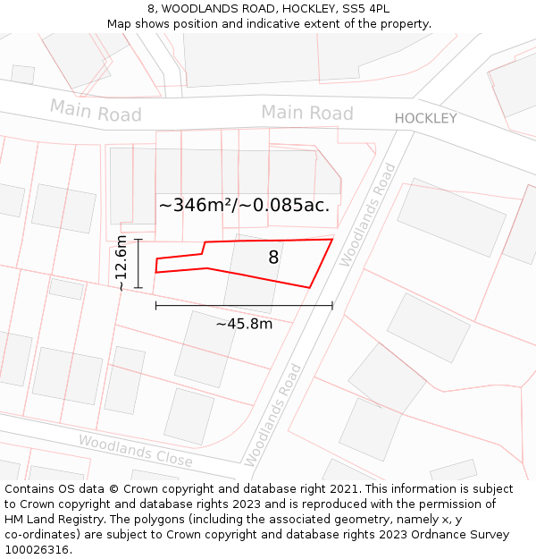 8, WOODLANDS ROAD, HOCKLEY, SS5 4PL: Plot and title map