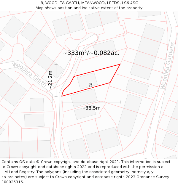 8, WOODLEA GARTH, MEANWOOD, LEEDS, LS6 4SG: Plot and title map