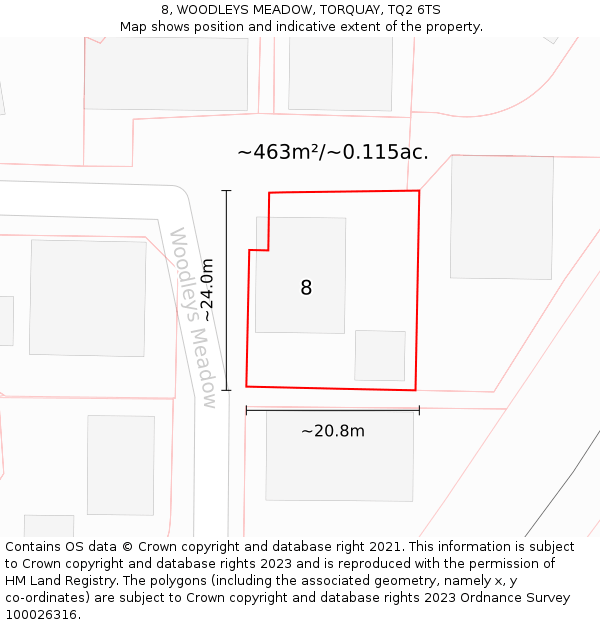 8, WOODLEYS MEADOW, TORQUAY, TQ2 6TS: Plot and title map