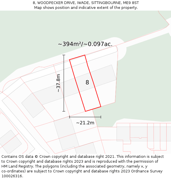 8, WOODPECKER DRIVE, IWADE, SITTINGBOURNE, ME9 8ST: Plot and title map