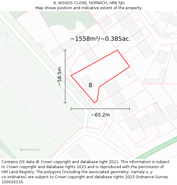 8, WOODS CLOSE, NORWICH, NR6 5JN: Plot and title map