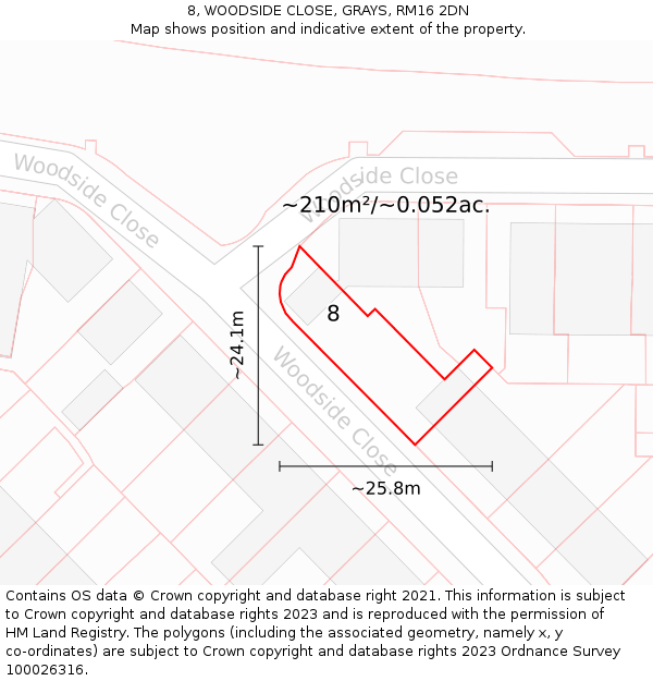 8, WOODSIDE CLOSE, GRAYS, RM16 2DN: Plot and title map