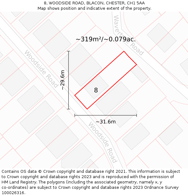8, WOODSIDE ROAD, BLACON, CHESTER, CH1 5AA: Plot and title map