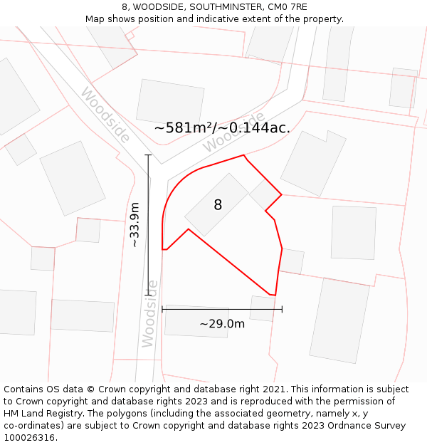 8, WOODSIDE, SOUTHMINSTER, CM0 7RE: Plot and title map