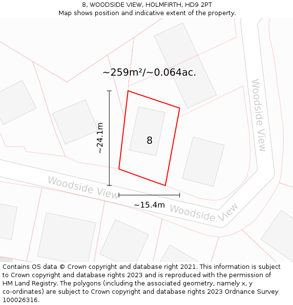 8, WOODSIDE VIEW, HOLMFIRTH, HD9 2PT: Plot and title map