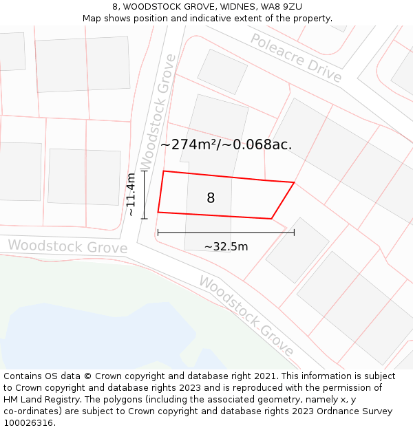 8, WOODSTOCK GROVE, WIDNES, WA8 9ZU: Plot and title map