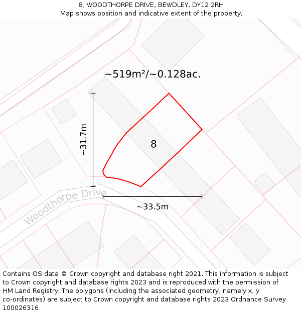 8, WOODTHORPE DRIVE, BEWDLEY, DY12 2RH: Plot and title map