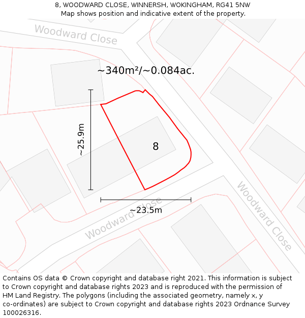 8, WOODWARD CLOSE, WINNERSH, WOKINGHAM, RG41 5NW: Plot and title map