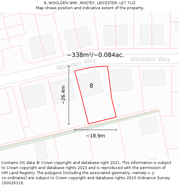 8, WOOLDEN WAY, ANSTEY, LEICESTER, LE7 7UZ: Plot and title map