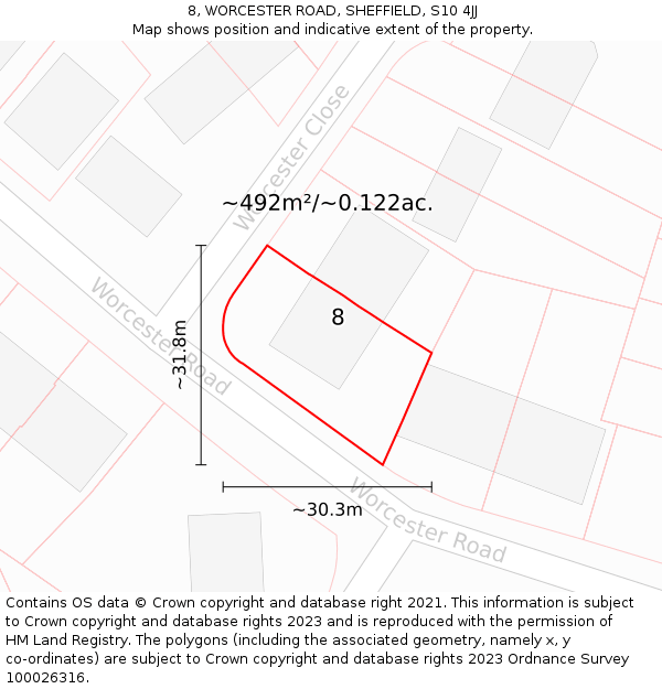 8, WORCESTER ROAD, SHEFFIELD, S10 4JJ: Plot and title map