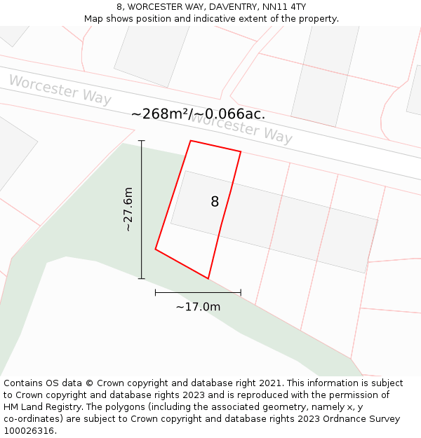 8, WORCESTER WAY, DAVENTRY, NN11 4TY: Plot and title map