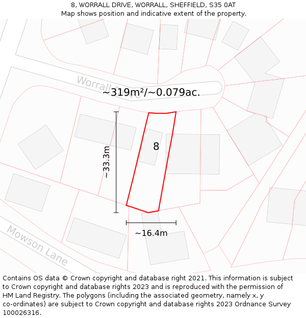 8, WORRALL DRIVE, WORRALL, SHEFFIELD, S35 0AT: Plot and title map