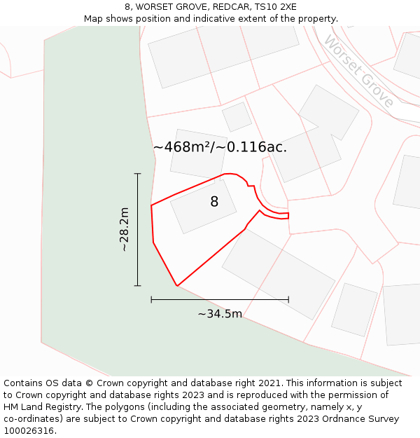 8, WORSET GROVE, REDCAR, TS10 2XE: Plot and title map