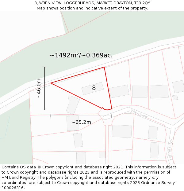 8, WREN VIEW, LOGGERHEADS, MARKET DRAYTON, TF9 2QY: Plot and title map