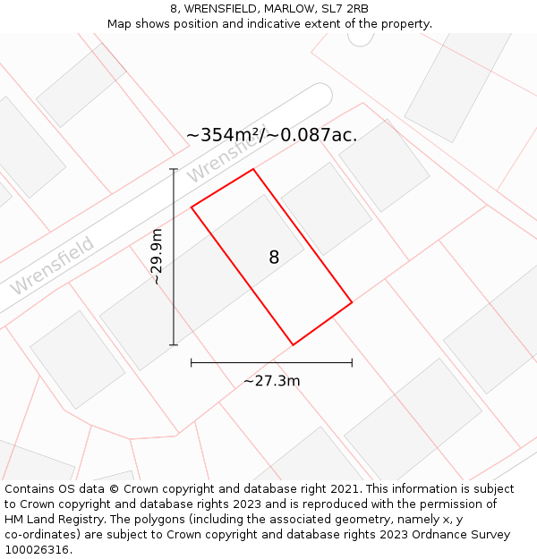 8, WRENSFIELD, MARLOW, SL7 2RB: Plot and title map