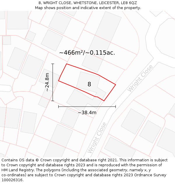 8, WRIGHT CLOSE, WHETSTONE, LEICESTER, LE8 6QZ: Plot and title map